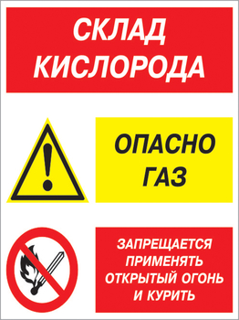 Кз 14 склад кислорода. опасно газ - запрещается применять открытый огонь и курить. (пленка, 300х400 мм) - Знаки безопасности - Комбинированные знаки безопасности - vektorb.ru